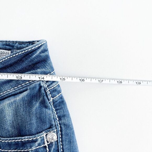 Miss Me Womens Mid-Rise Straight-Leg Skinny Fit Denim Jeans Blue Medium-Wash 27 - Picture 5 of 9